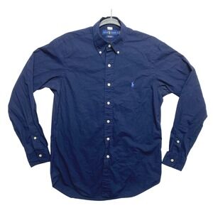 Ralph Lauren Shirt Mens Small Navy Blue Long Sleeve Cotton Stretch Button Up